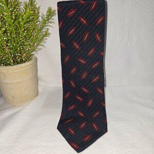 GIORGIO ARMANI CRAVATTE 100% SILK TIE BLACK WITH RED AND YELLOW OVAL DESIGN EUC